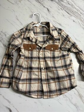 OshKosh B'gosh Cream, Brown & Black Plaid Button-Down Shirt